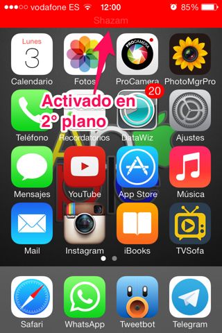 franja roja en pantalla de inicio auto shazam en iPhone, iPad