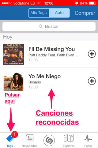 canciones reconocidas auto shazam en iPhone, iPod