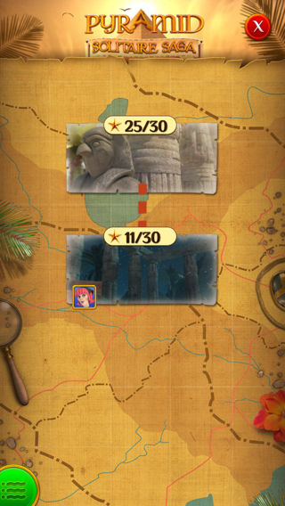 Mapa de los mundos superados solitario de cartas con PYRAMID SOLITAIRE SAGA