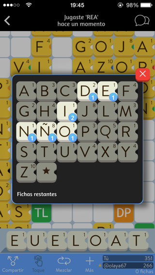 Letras que tiene nuestro oponente saber las letras en Apalabrados