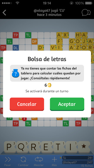 Elegimos comodín saber las letras en juego de apalabrados