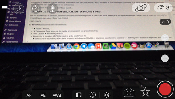 Pantalla principal cámara de vídeo para iPhone