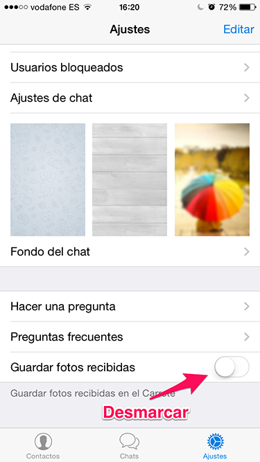desmarcar opción  fotos de Telegram 2