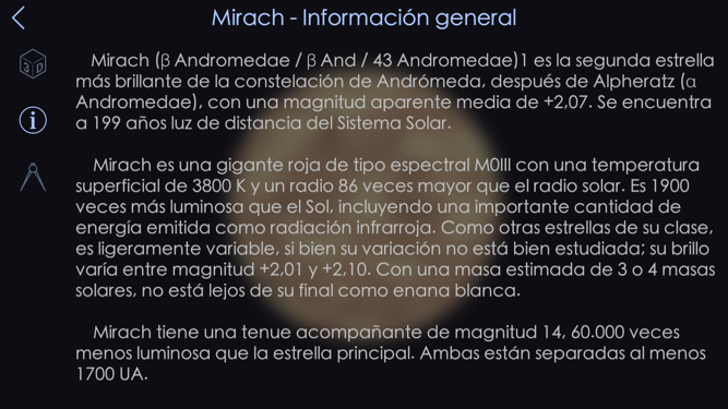 Información muy detallada de los cuerpos celestes app de estrellas para iphone