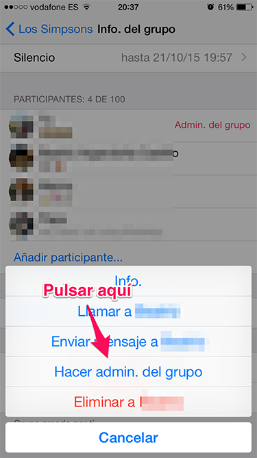 seleccionar administrador en un grupo de Whatsapp 1
