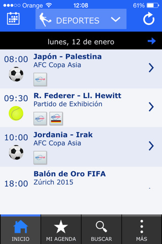 Pantalla principal Deporte televisado