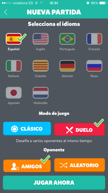 crear partida multijugador en Preguntados 1